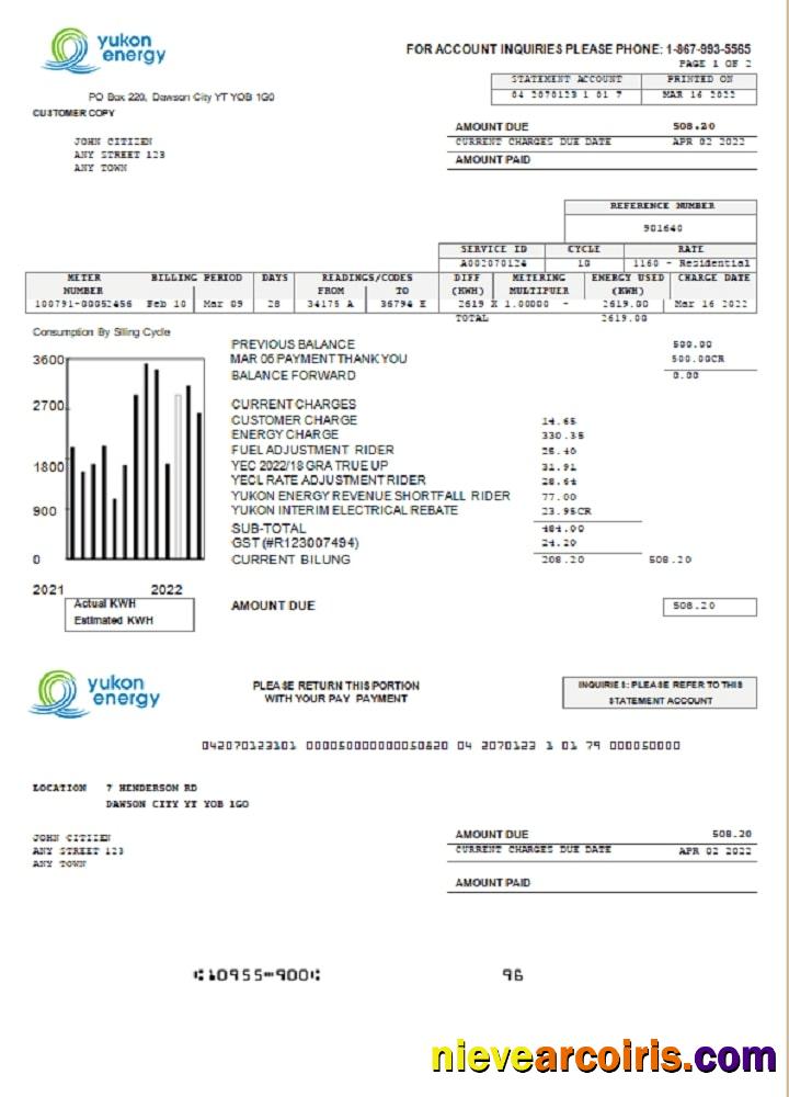 Canada Yukon Energy utility bill
